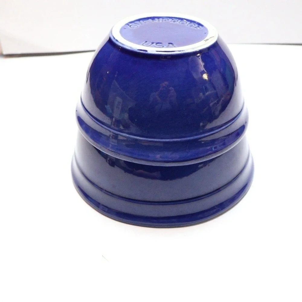 VTG Cobalt Blue Glazed Stoneware Small Nesting Bowls (2) Nesting USA McCoy?